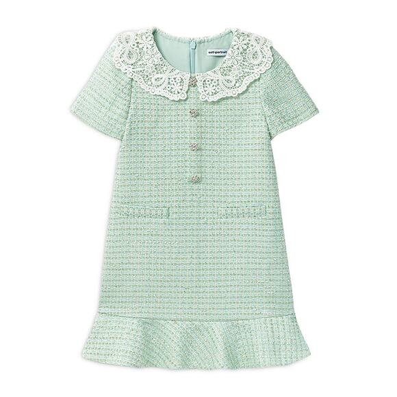 Self-Portrait Other - Self-Portrait Lace Collar Green Polyester Boucl� Dress Size 10 / 12 Kids - NWT